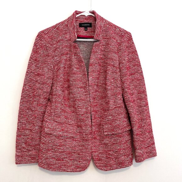 TALBOTS Berkeley Tweed Knit Jacket Red White Black Textured Notch Neck Blazer 8 - Picture 2 of 16